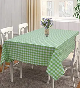 AIRWILL 100% Cotton Checkered Pattern 4 Seater Square Table Cover Sized, 56x56 inches (Green,White, Pack of 1)