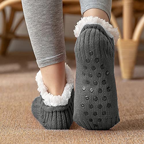 SIQITECHNO Unisex Warm Slipper Socks Grip Slipper Socks Thick Fleece lined Fuzzy Sherpa Ankle Warm Socks for Women Men3