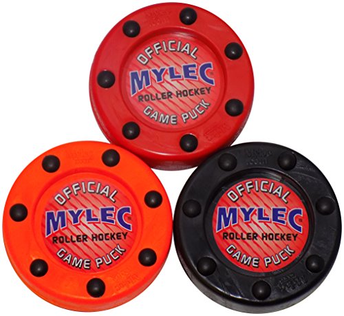 Mylec Roller Puck Variety 3 Pack Roller Hockey Pucks, Red/Orange/Black