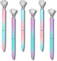 Conjunto com 6 Canetas Esferográficas Luxo | Design com Pedra Decorativa em Formato diamante, cores Pastel Brilhante, Tinta Preta, Ideal para Presentes, Escritório, Escola, Scrapbook e Bullet Journal