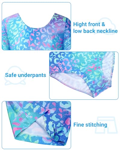 JiAmy Gymnastics Leotards for Girls with Shorts Set, Sparkle Long Sleeve Kids Gymnastics Outfit Athletic Leotard for 6-7 Years - Image 4