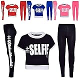 Girls Top Kids #Selfie Print Designer Crop Top & Fashion Legging Set 7-13 Years