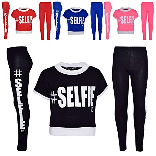 Girls Top Kids #Selfie Print Designer Crop Top & Fashion Legging Set 7-13 Years