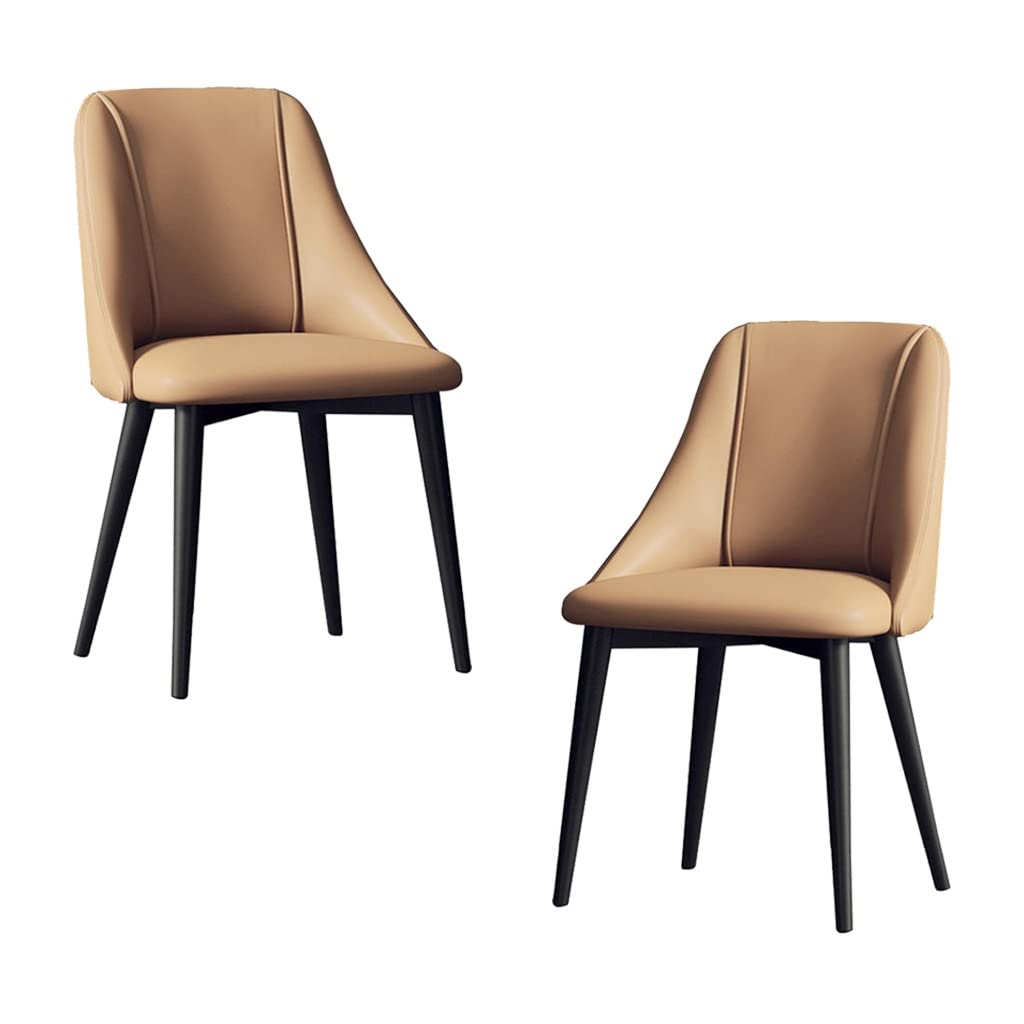 SJIALEN Kitchen Chairs Set of 2, Water Proof PU Leather Modern Dining Chairs Black Legs Living Room Apartment Balcony Counter Chair Kitchen Chair (Color : Coffee, Size : Black Legs)