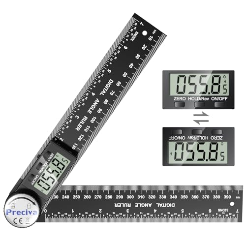 Preciva Strumento Digitale di Misura Angolare, Goniometro Angolare 400mm, Misurazione Angoli Interni ed Esterni, Indicatore Digitale LCD, Rilevatore di Angoli per Lavori in Legno