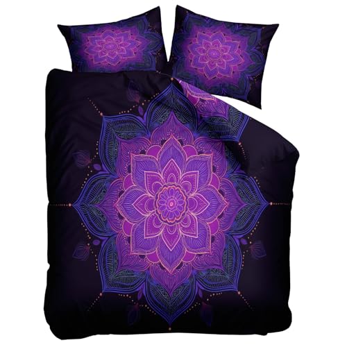 Housse de couette 200x200 sans repassage parure de lit microfibre violette - 7