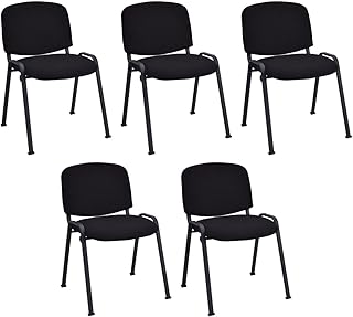 DORTALA Reception Chair Set of 5, Stackable Conference Chair with Ergonomic Lumbar Support & Comfort Sponge Cushion, Waiting Room Chairs for Office Conference Reception Room, Black