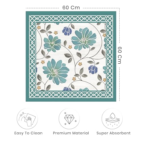 Image of Yellow Weaves Washer & Dryer Cover for Top, 60 x 60 cm, Washing Machine Top Protector Mat for Kitchen /Laundary Room, Water Absorbing, Dustproof, Scratch Resistant & Non-Slip (Floral Teal)