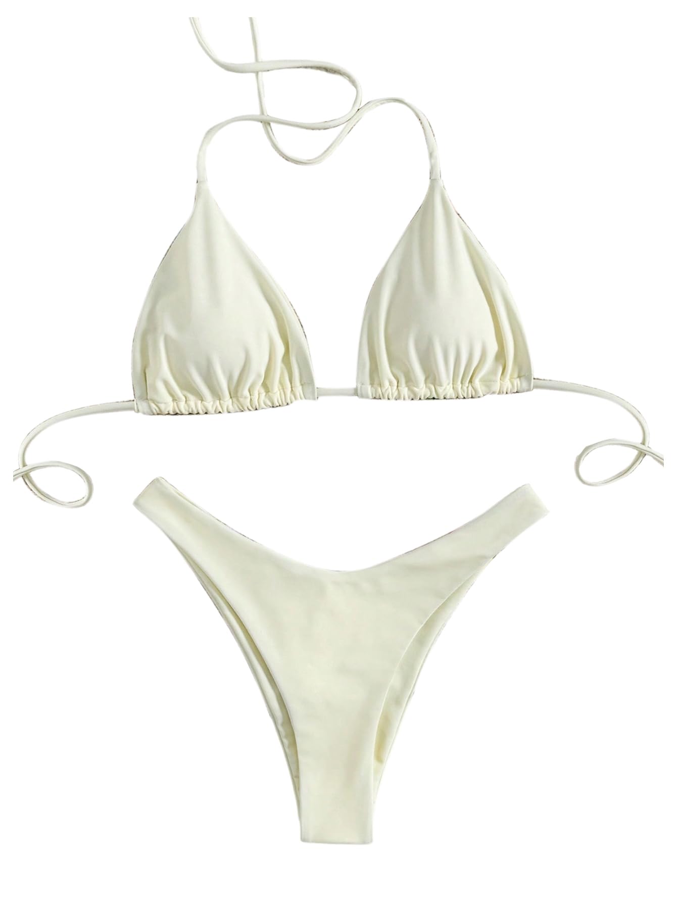 GORGLITTER Women's High Waisted Thong Bikini Set Halter Triangle Tie Back Swimsuit Bathing Suit