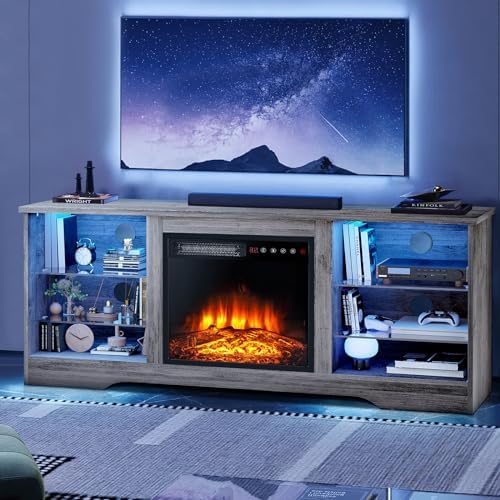 LEMBERI Fireplace TV Stand for up to 65 Inches TVs, LED Modern En...