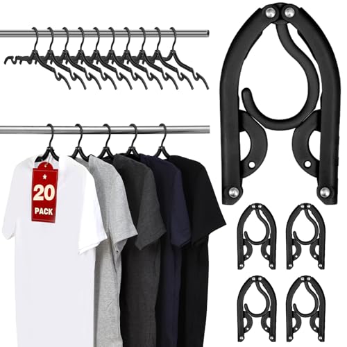 20 Pcs Travel Hangers, Cruise Ship Essentials Foldable Hangers Plastic Travel Essentials, Portable Cruises Must Haves 2026 for Suitcase, RV Camping Airplane Europe Vacation Essential, Black