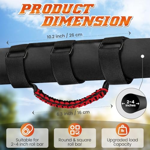 NINEMAX 2 Pack Roll Bar Grab Handles Paracord Grip Handle Compatible with 1955-2023 Wrangler JL, JK, TJ, YJ, Gladiator Accessories — view 3