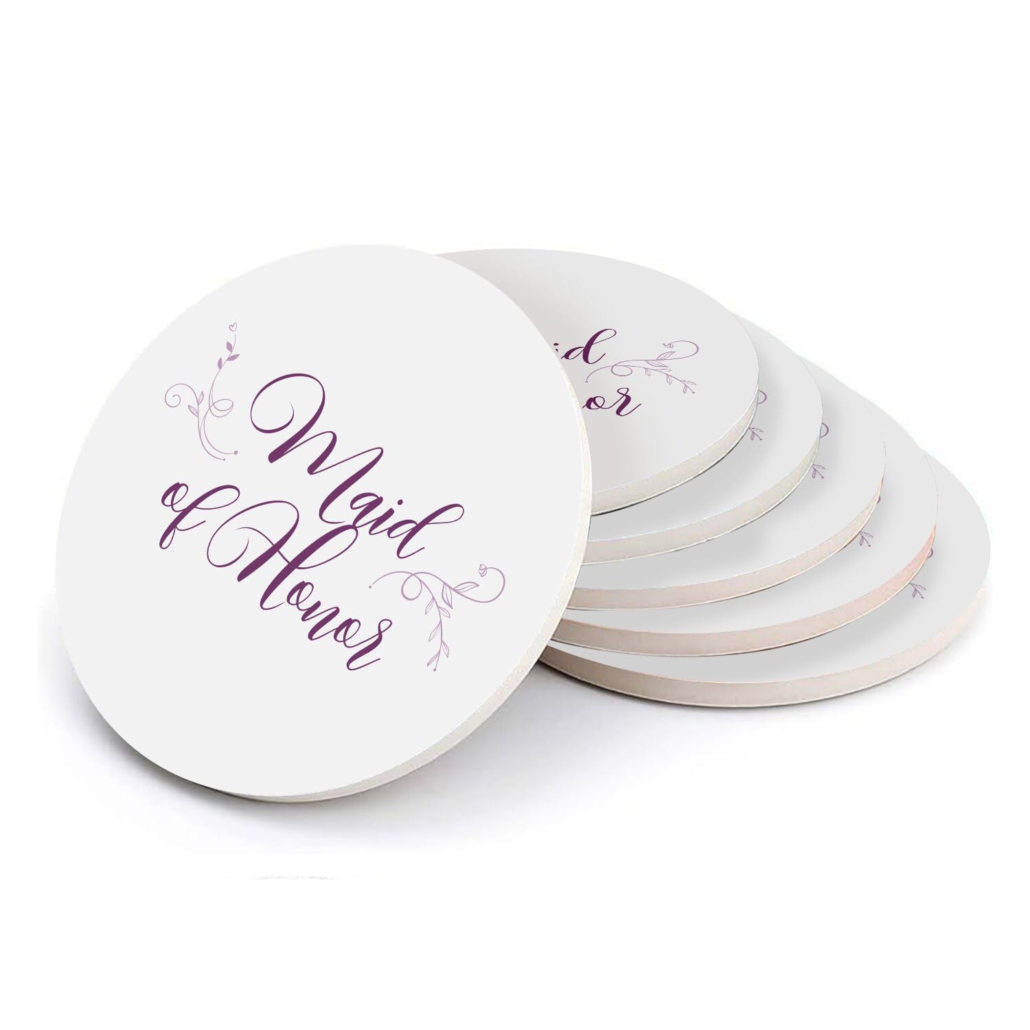 Sous-verre ronds en céramique Maid of Honor, lot de 6 dessous de verre mariage 108mm