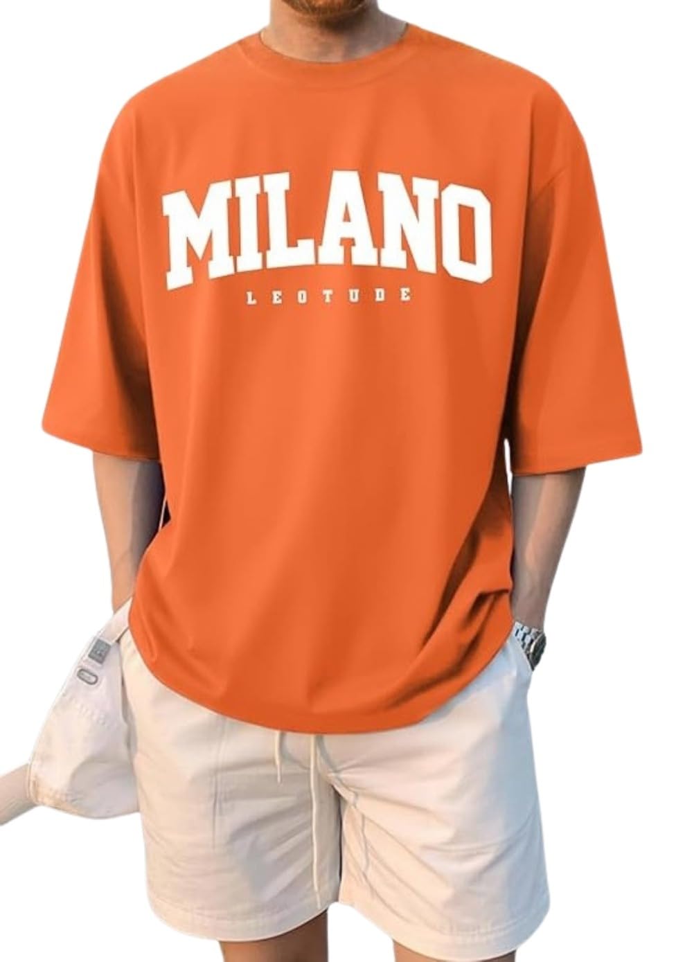 leotude Men’s Oversized T-Shirt | Cotton Blend | Half Sleeve | Crew Neck | Printed | Orange-picture-20