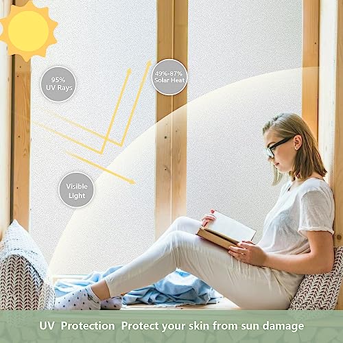 Privacy Window Film, Homidek Frosted Glass Window Film,Sun Uv Blocking Static Cling Removable Frosting Window Tinting Film For Bathroom, Home,Office,Non-Adhesive (17.5"X118.1") #TOP1