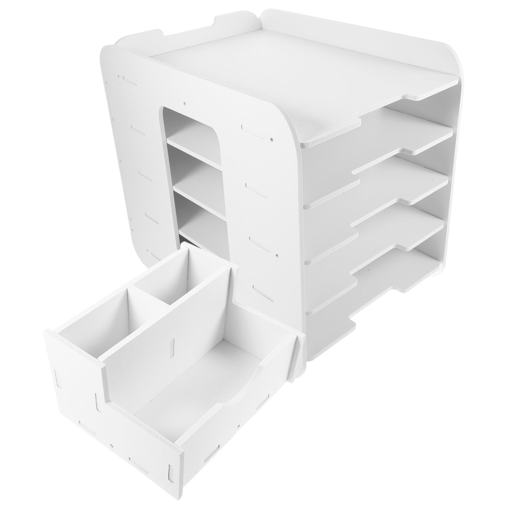 Présentoir à dossiers pour libérer un bureau encombré grâce au rangement A4 blanc 5 niveaux