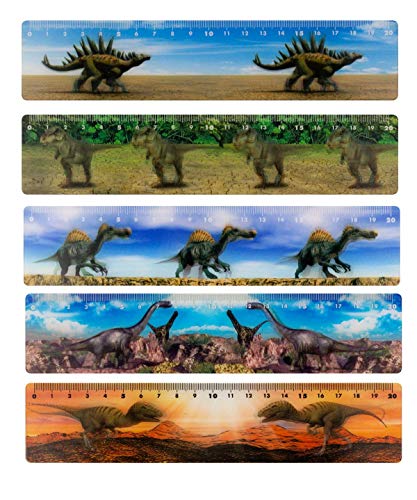 Preisvergleich Produktbild 5x biegsames Lineal 3D / 20cm / flexibel / 5 verschiedene Dino-Motive