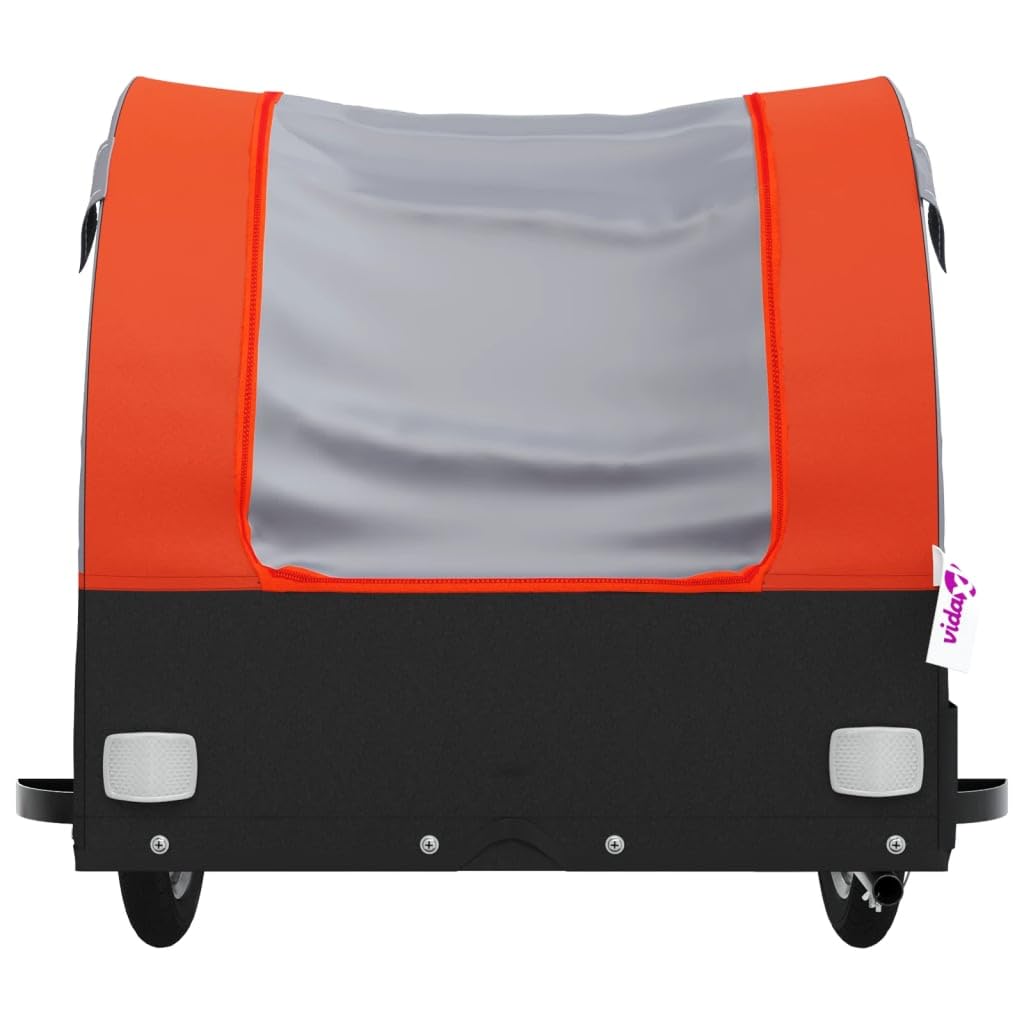 Przyczepa rowerowa, czarna, pomarańczowa, z żelaza, nośność 45 kg, z flagą bezpieczeństwa, składana, na bagaż, psy, dzieci, do transportu, sprzęgła rowerowego, na wycieczki na świeżym powietrzu