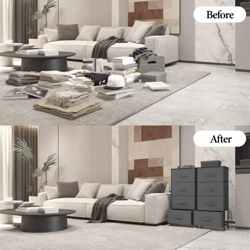 Sehloran 4 Drawer Dresser For Bedroom, Dessers Storage Tower, Chests Of Drawers, Removable Tall Fabric Bins, Dresser Organizers Unit For Hallway, Entryway, Closets, Wood Top, Gray #TOP7