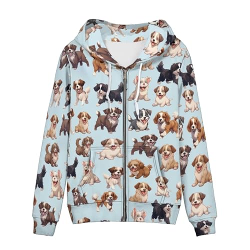 Biyejit Damen Neuheits-Print Reißverschluss Kapuzenpullover Langarm Sweatshirt-Jacke mit Tasche, XXL