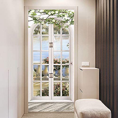 Kacolor 3D Stairs Art Door Sticker For Bedroom Livingroom Bathroom, 2Pcs Wall Decal Self-Adhesive Waterproof Removable Door Murals Wallpaper Home Decoration (S, Window View) #TOP3