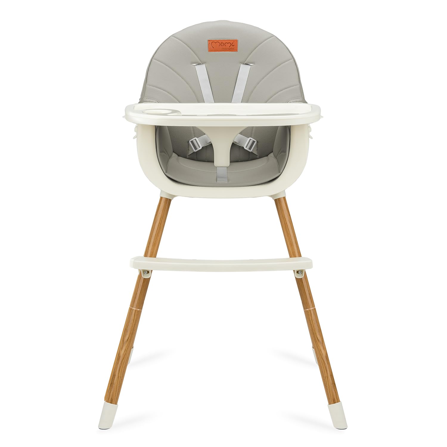 MoMi Seggiolone Pappa Evolutivo 3 in 1 - Sedia Evolutiva per Bambini da 6 a 36 Mesi - Cinture di sicurezza, Rivestimento in ecopelle, Poggiapiedi, Portabicchiere, Gioco con Ventosa - Grigio