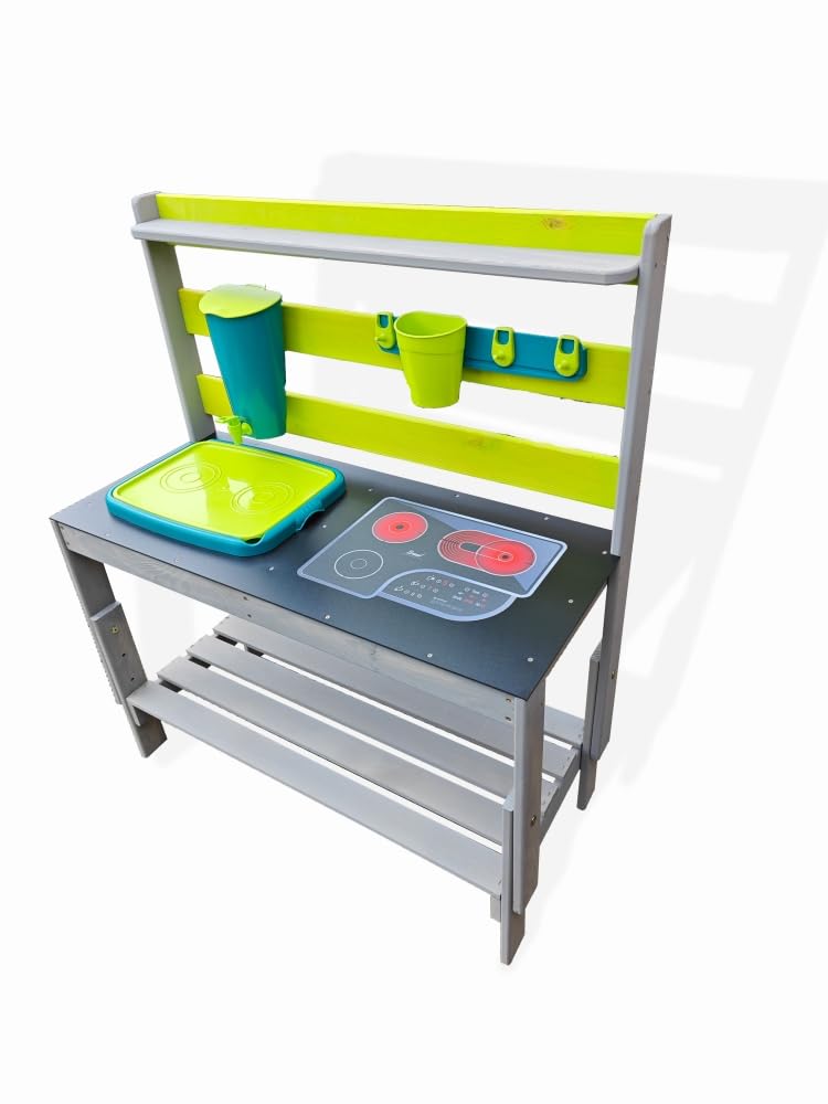 Kinder Matschküche aus Holz mit Zubehör B88 x T38 x H90 cm