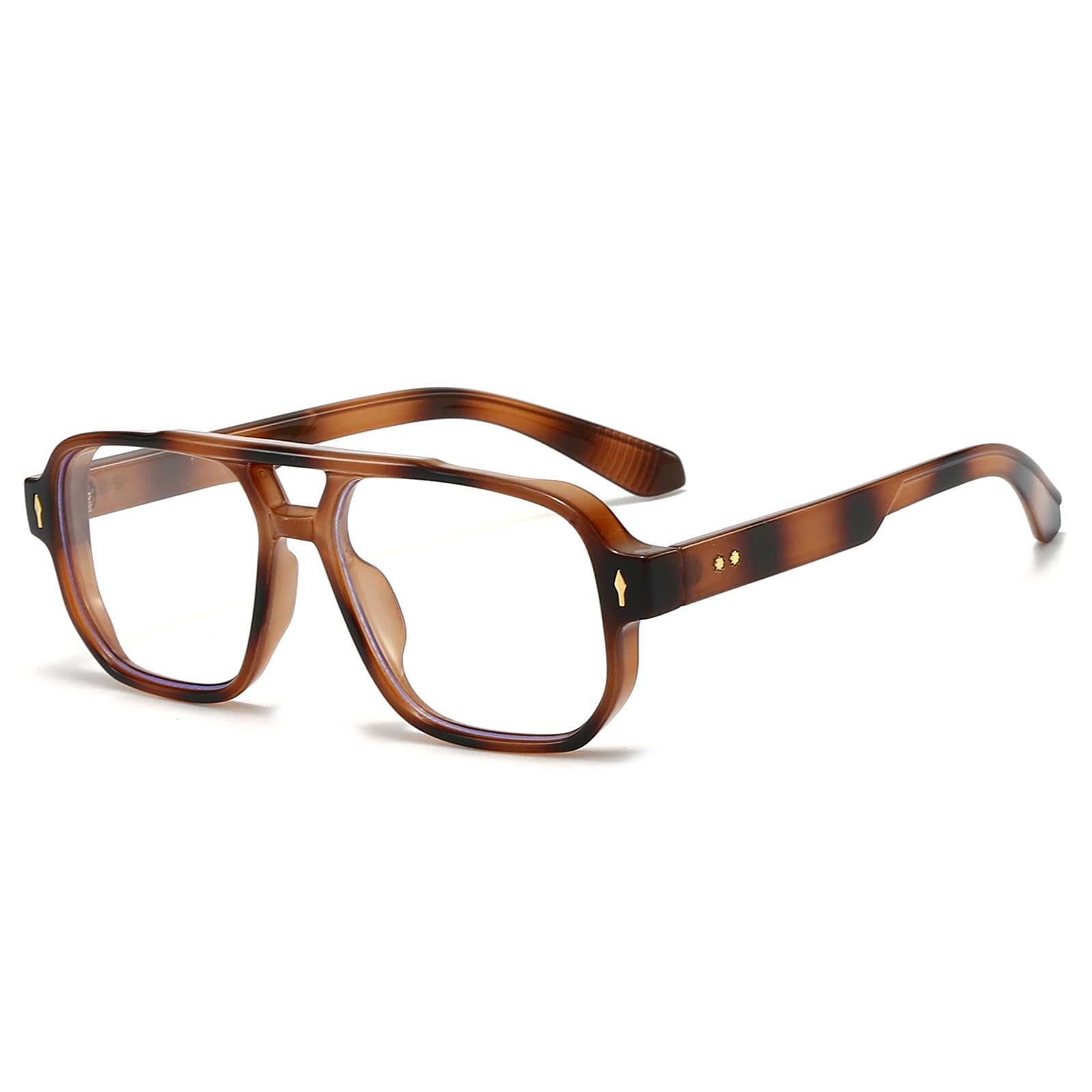 LJCZKA Pilot Blue Light Blocking Glasses Women Men 70s Retro Square Frame Oversized Computer Eyeglasses Anti Glare Clear Lens