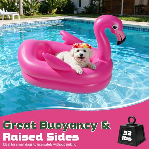 Tivray Hundepool Schwimmring, Aufblasbares Hunde Floß Flamingo, Hundeschwimmhilfe mit 2 Kränzen, Pool Float für Welpen und Hunde, Sommer Wasserspielzeug für Pool Strand See Fluss, Magenta