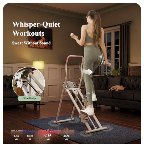 PAETA Foldable Stair Stepper for Home, 350LBs Quiet Stair Climber with LCD Monitor and Adjustable Handlebar - Cardio Exercise Machine at Home for Women, Pink - Thumbnail 6
