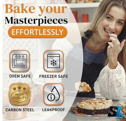 SAVOURLUXE Springform Cake Tins Heavy Duty - Pack of 5, Double Layer Non-Stick Coating, Removable Base, Heavy Duty Carbon Steel, Super Endurance - Round, Heart, Square Cake Tins for Baking (5) - Image 3