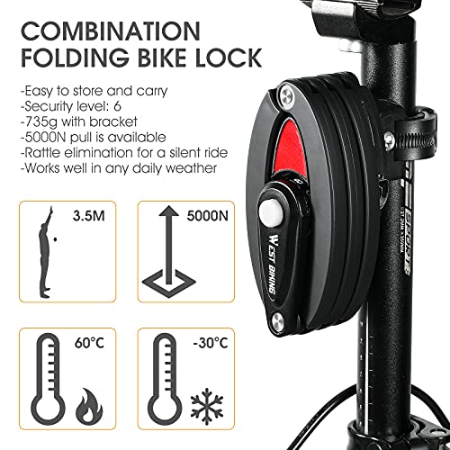 Cyclespeed Bike Foldable Lock, 4-Digit Anti Theft Combination Bicycle Lock, Security Level 6 Heavy Duty Folding Bike Lock, 2.8 Ft Strong Bicycle Locks, Bicycle Security Chain Lock With Bracket #TOP2