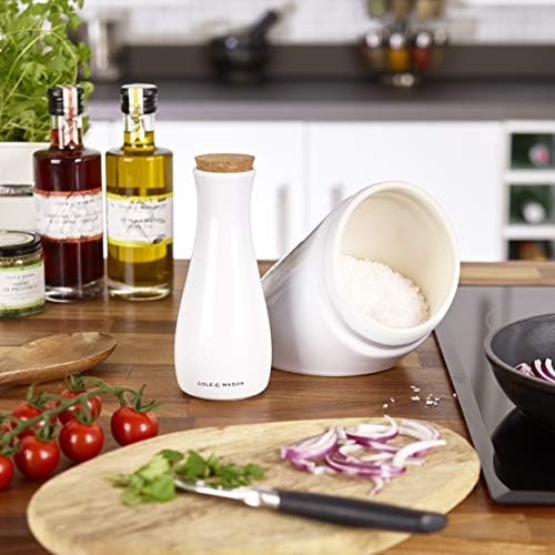 Cole & Mason H211946 Ceramic Oil & Vinegar Pourer | Oil Dispenser/Vinegar Dispenser | White Glazed Porcelain/Cork | 250ml | Single | Includes 1 x Oil Bottle/Vinegar Bottle | 2 Year Guarantee