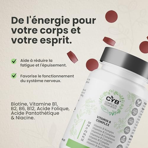 Vitamin B-Komplex hochdosiert – Alle 8 B-Vitamine – Trägt zum Energiestoffwechsel, Nervensystem und zur Verringerung von Müdigkeit und Erschöpfung bei – 180 Tabletten – B1, B2, B3, B5, B7, B9, B12
