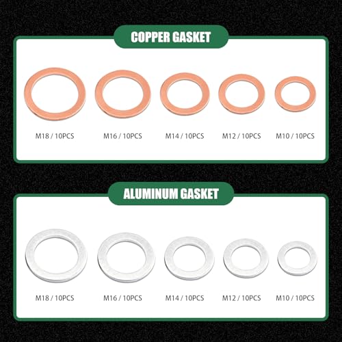 Image of 100 PCS Oil Drain Plug Crush Washer, M10 M12 M14 M16 M18 2 Material Gasket Combination Set, High Temperature Resistant Leak-Proof Seals with Storage Case, for Most Cars (Silver & Gold)