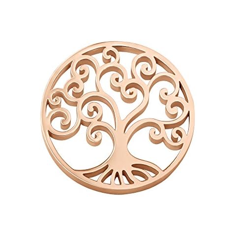 Quiges Oro Rosa Acero Inoxidable Moneda Grande de 33mm Árbol de la Vida Cover