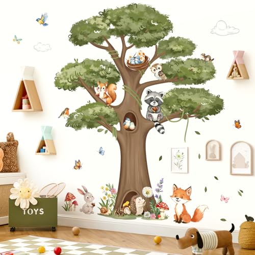 decalmile Stickers Muraux Animaux Forêt Enfant Arbre Grand Autocollant Mural