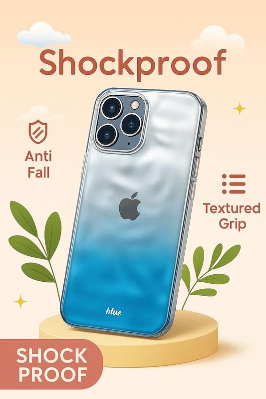 Image of COVERLY Luxury Ombre Blue iPhone 12 Pro Case - Shockproof Soft Silicone Back Cover with Camera Ring & Gold Detailing | Slim Gradient Mobile Cover for Girls & Women | Compatible with iPhone 12 Pro