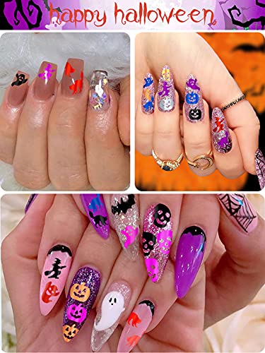 6 STÜCKE Halloween Nagel Pailletten Glitzer, EBANKU Kürbis Skelett Fuchs Nail Art Pailletten,Halloween Maniküre Nagel… – Bild 6