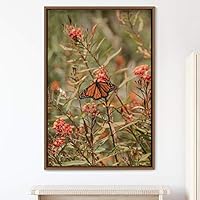 Framed Canvas Wall Art Butterfly Expressive Farmhouse/Country Home Office Insects Lake Multicolor Photography - 16x24 inches