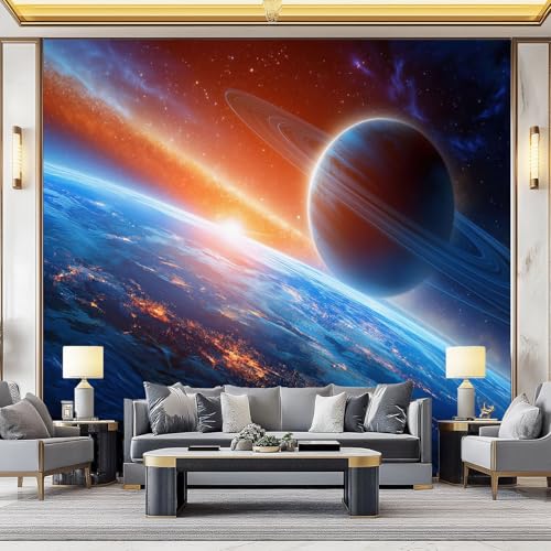 Fondos de pantalla con imágenes panorámicas Fantasía Sol Espacio Planetas Decoración de pared decorativa para el dormitorio del hogar 400 x 280 cm para decoración papel tapiz multiusos Vistoso