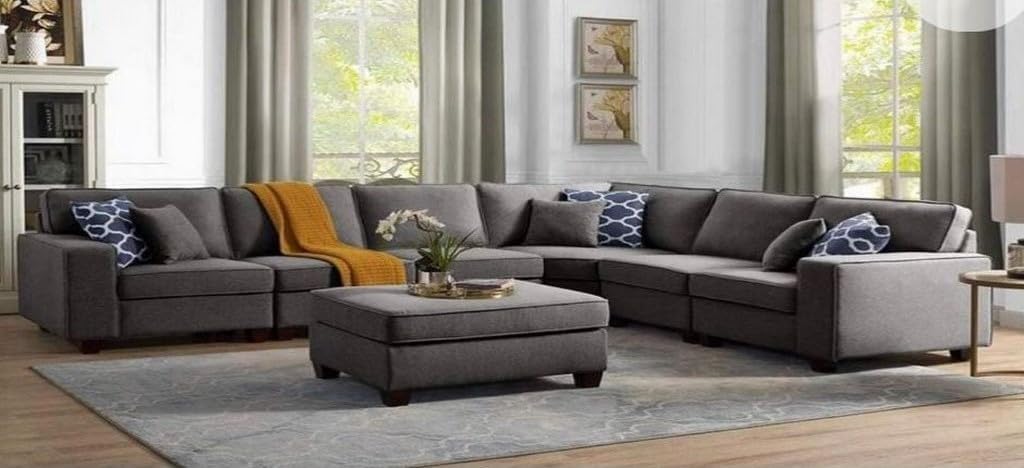 كنبة زاوية رُكنة على شكل حرف L مصنوعة من خشب عالى الجودة  - اللون رمادى - مقاس 335 / 260 × 80 × 80 سم