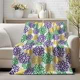 Horaldaily Green Yellow Purple Dahlia Pinnata Flannel Blanket Throw, Happy Mardi Gras Soft Fuzzy Plush Cozy Fleece Blanket for Couch Sofa Bed Lounging, Ideal Gifts for Kids Adults Self, 50x60