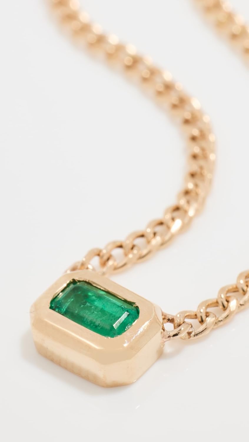 Zoe Chicco Women's 14k Bezel Set Emerald Necklace, Yellow Gold, One Size - Image 3