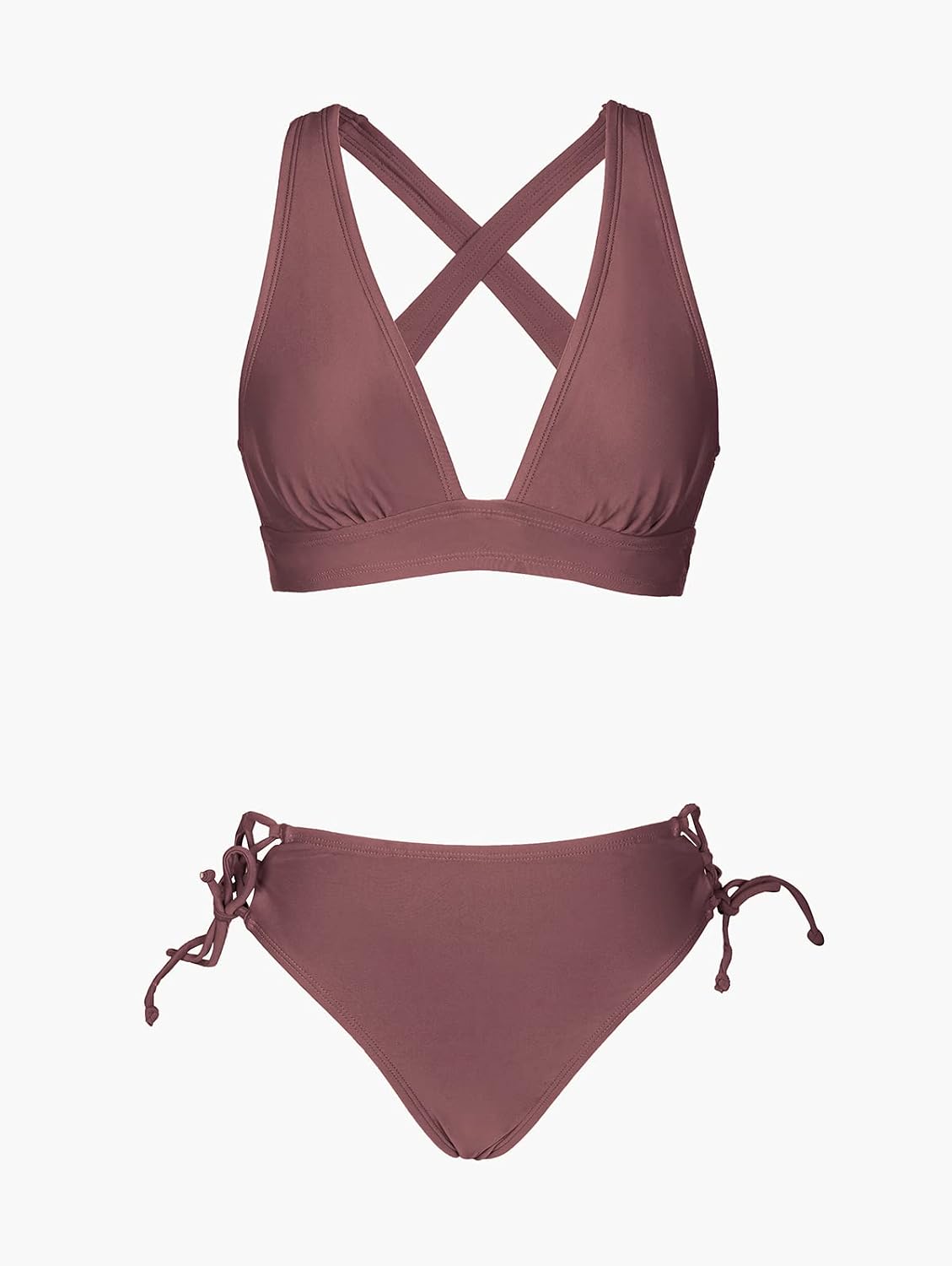 CUPSHE Bikini Set for Women Two Piece Swimsuit V Neck Triangle Top Wide Straps Cross Back Lace up Mid Rise thumbnail