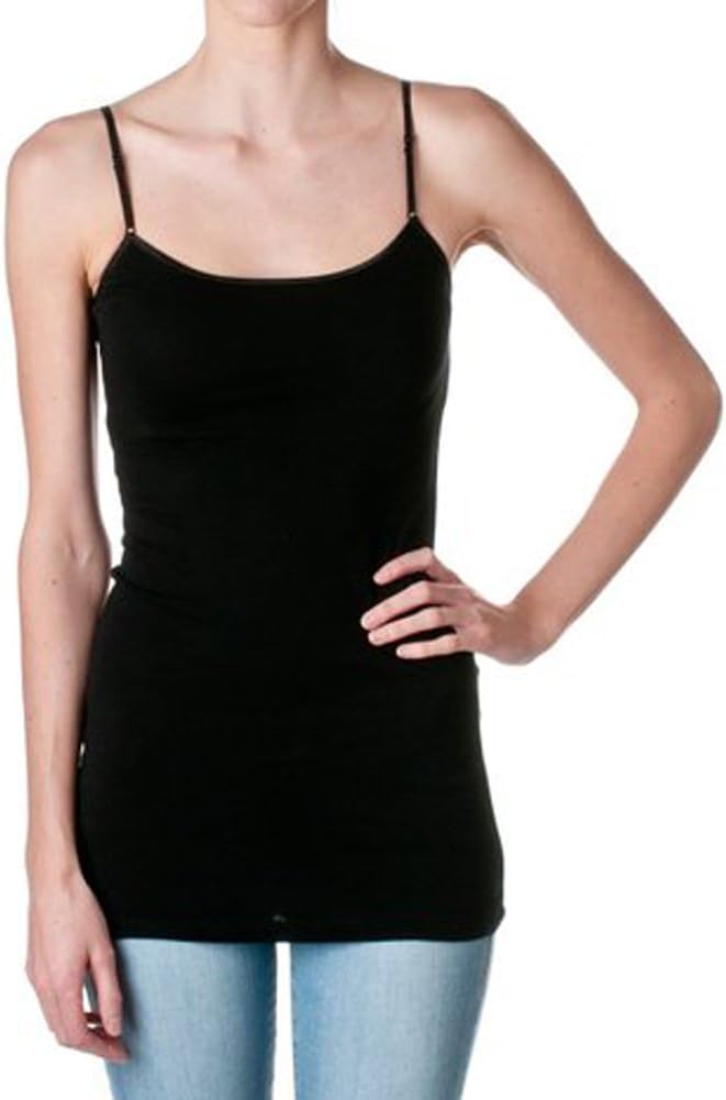 Active Cami Camisole Built in Shelf Bra Adjustable Spaghetti Strap Tank Top, Black, m