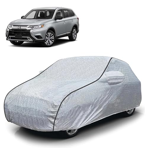 Image of Sulfar 100% Waterproof Car Body Cover Compatible with Mirror for Mitsubishi Outlander (Triple Stitched, Full Bottom Elastic, Magic Silver with Black Piping)