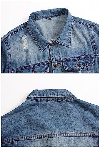 Image of LZLER Men's Denim Jackets Distressed Destroyed Classic Vintage Slim Fit Ripped Fashion Trendy Trucker Jean Jackets