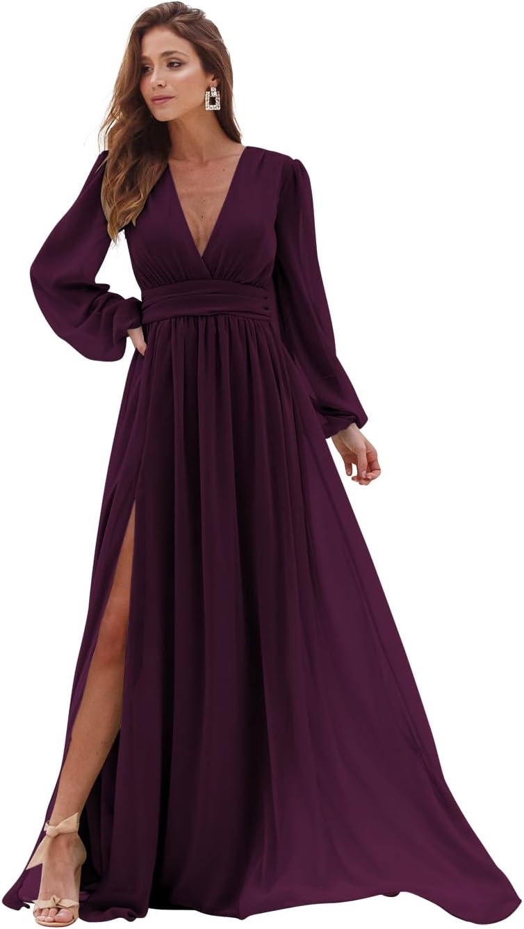 Womens Long Sleeve Bridesmaid Dress with Pockets V Jamaica | Ubuy