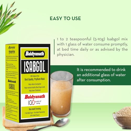Image of Baidyanath Isabgol Psyllium Husk 350g| 100% Natural Fiber for Digestive Health | Helps Relieve Constipation | Sugar-Free, No Preservatives | Non-Habit Forming | Isabgol for Gut Cleanse & Regularity